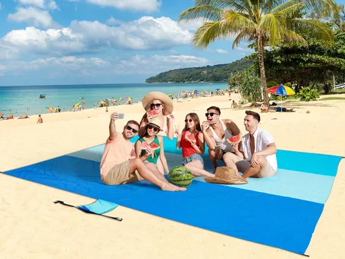 Miniatura 6 de HIHOHO Manta de playa a prueba de arena, impermeable, de secado rápido, ligera, para picnic azteca al aire libre, 79 x 83 pulgadas, 120 x 108 Blue-02