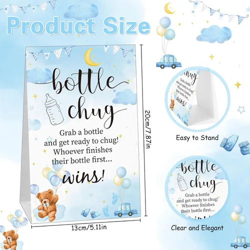 Miniatura 2 de TrelaCo Bottle Chug - Juego de 20 biberones para baby shower, con 1 bonito letrero temático de oso para revelación de género, suministros de fiesta
