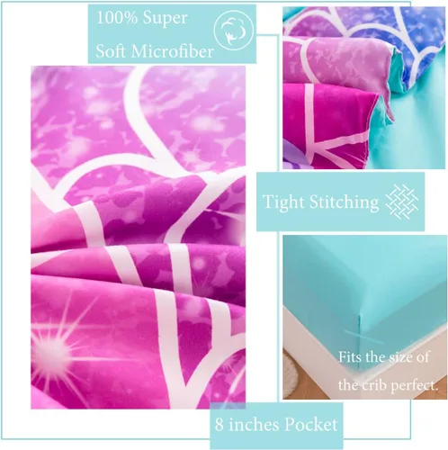 Miniatura 4 de ZRNBAST Juego de ropa de cama para niñas pequeñas de 4 piezas con cola de sirena, color rosa, turquesa, degradado, arco iris, colorido, ropa de cama