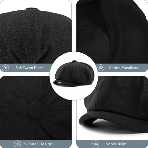 Miniatura 3 de meioro Hombres 8 Panel Newsboy Cap Vintage Tweed Flat Cap Irish Newsies Hat Gatsby Cabbie Caps Paperboy Classic Winter Hats
