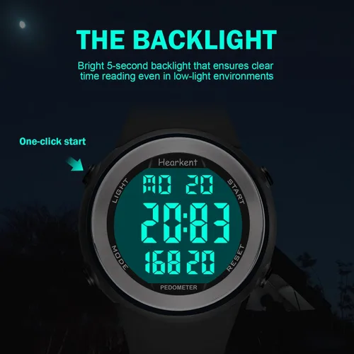 Miniatura 4 de Hearkent Reloj podómetro impermeable, sin aplicación con luz, pantalla digital, contador de pasos para calorías, segundos, pasos de alarma, reloj