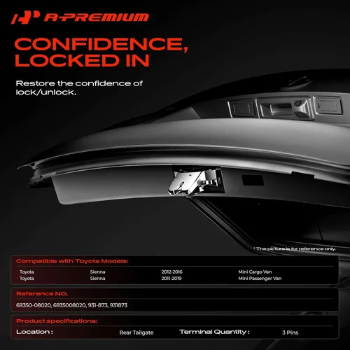 Miniatura 2 de A-Premium Pestillo de maletero compatible con Toyota Sienna 2011-2019, actuador de pestillo de bloqueo de puerta trasera