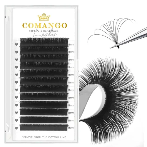 Miniatura 37 de CoMango Easy Fan - Extensiones de pestañas rizadas C/D de 0.05/0.003 in, pestañas de volumen que florecen automáticamente, color negro mate 2D-20D
