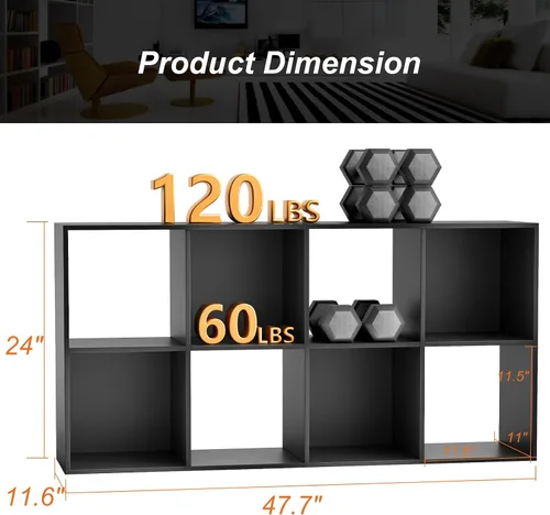 Miniatura 2 de Sweetcrispy Organizador de almacenamiento de 8 cubos, estantería de cubo abierto con 4 paneles traseros extraíbles, estantería de almacenamiento