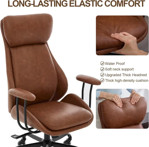 Miniatura 7 de E-Motie Silla de oficina, silla de escritorio de cuero con ruedas de goma, silla ergonómica para computadora de 500 libras con soporte lumbar, silla