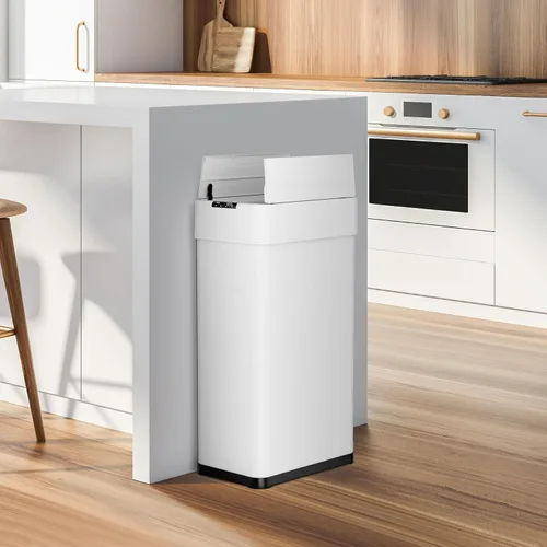 Miniatura 8 de Basurero automático con sensor de movimiento sin contacto de 13.2 galones, cubo de basura inteligente con tapa de cierre suave, anillo de retención