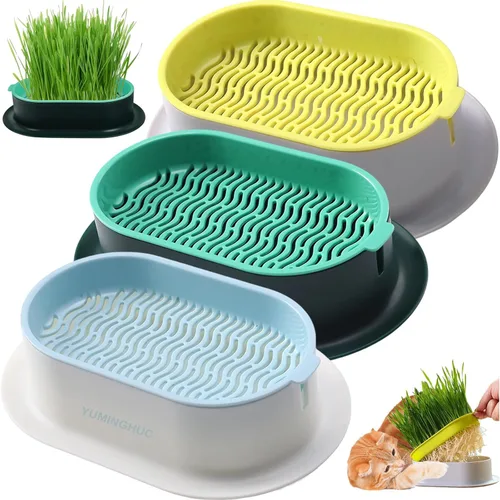 Miniatura 17 de Juego de 3 Macetas para Hierba de Gato, Bandeja de Brotes de Semillas de Hierba de Gato y Hierba de Trigo, Kit de Cultivo de Hierba para Gatos, Caja