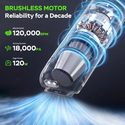 Miniatura 2 de Aspiradora portátil para automóvil, inalámbrica, 18000 Pa 4 en 1, mini aspiradora de potencia de succión, motor sin escobillas de 120 W, aspiradora