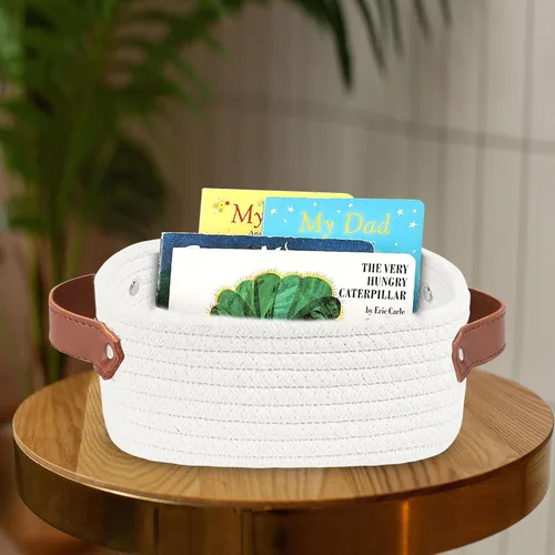 Miniatura 3 de ABenkle Cesta de almacenamiento pequeña, mini cestas tejidas de cuerda, lindo organizador de almacenamiento de armario, cubo de juguetes decorativo