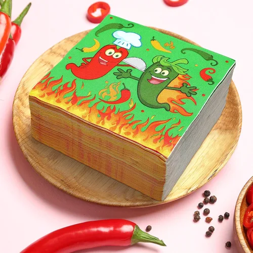 Miniatura 5 de Qilery 100 servilletas de papel desechables con chile para cocinar, decoración de fiesta mexicana de Cinco de Mayo, 6.5 pulgadas (cota)