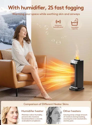 Miniatura 3 de Calentadores de espacio para uso en interiores, calentador de espacio portátil con humidificador/luz ambiental, calentadores eléctricos seguros