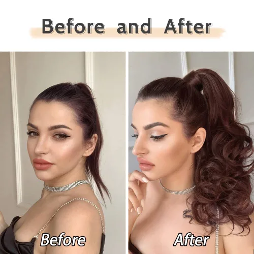 Miniatura 3 de Auburn - Extensiones de cabello con clip de cola de caballo, extensiones de cola de caballo de 16 pulgadas, rizadas, onduladas, sintéticas