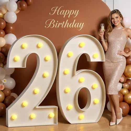 Miniatura 100 de Números de marquesina de 4 pies de alto, 4 pies de alto, números grandes iluminados 0 para 30, 40, 50, 60, decoración de fiesta de cumpleaños