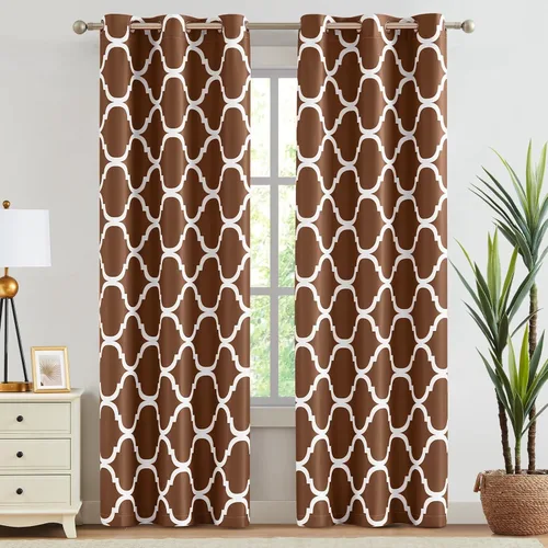 Miniatura 50 de Melodieux - Cortinas opacas estilo marroquí con aislamiento térmico y ojales para oscurecer sala de estar, 2 paneles. Blanco hueso/verde azulado