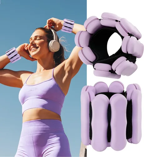 Miniatura 19 de Pesas de tobillo y muñeca para mujeres y hombres, pesas ajustables para brazos y piernas, juego de 2 (1 libra/2 libras cada una), bandas de silicona