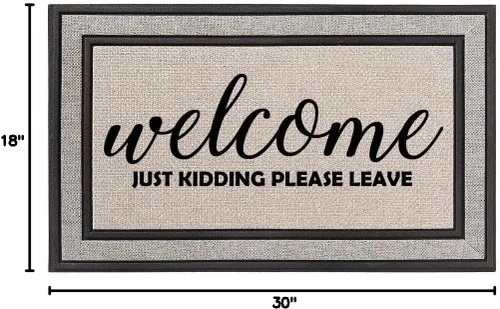 Miniatura 2 de Daylor Felpudo para interiores y exteriores, de 18 x 30 pulgadas, color gris/beige/negro, con parte trasera de goma, Welcome Just Kidding Please