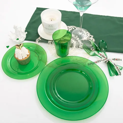 Miniatura 5 de COLOSUS 216 platos de plástico verde, platos verdes elegantes, los platos desechables verdes incluyen 36 platos llanos, 36 platos de postre, 108