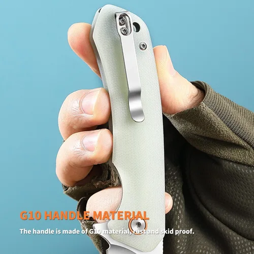 Miniatura 6 de Cuchillo de bolsillo para hombre, acero D2 y mango G10, 3.54 pulgadas de longitud de la hoja, cuchillos de bolsillo con clip y cuchillos plegables