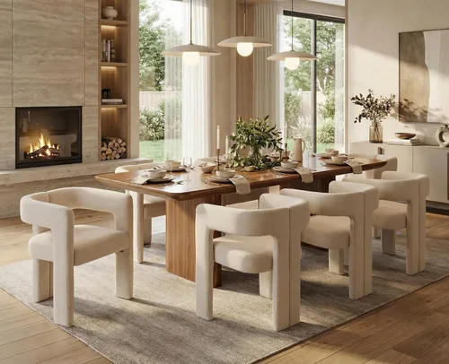 Miniatura 6 de CIMOTA Juego de 2 sillas de comedor modernas de barril, sillas acentuadas tapizadas en tela de lino con brazos/patas de madera/espalda abierta