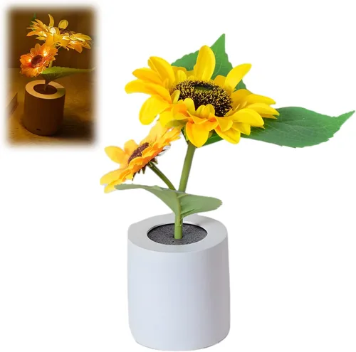 Miniatura 13 de Lámpara de girasol, girasol artificial en maceta con luces LED, luz nocturna LED USB, lámpara de mesa, mesita de noche, dormitorio, luz decorativa