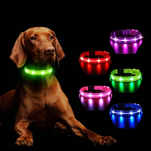Miniatura 8 de MASBRILL Collares de perro iluminados, collar de perro con luz RGB LED para perros, collar de perro recargable iluminado resistente al agua, Rosado