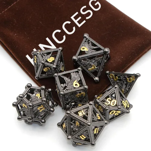 Miniatura 3 de DND - Dados de águila con diseño de águila de 7 piezas, metal DND para Dungeons and Dragons D&D para juegos de rol RPG (negro)