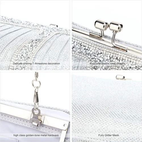 Miniatura 6 de Monederos de mano con diamantes de imitación para mujer, bolsos y bolsos formales de boda, fiesta, graduación, bolsas de dinero