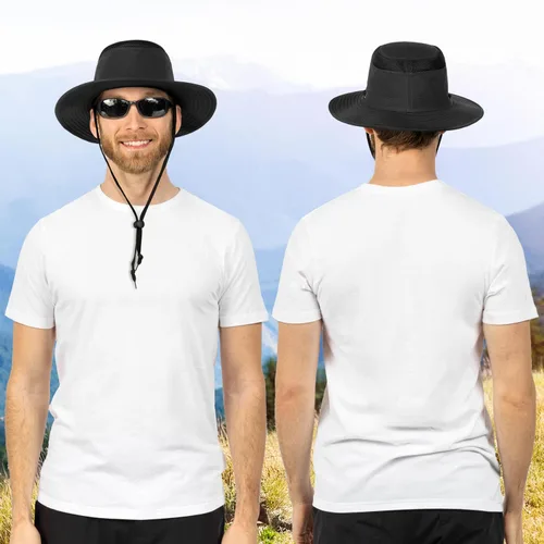 Miniatura 2 de SUN CUBE Sombrero de ala ancha para hombres y mujeres, protección solar UV, sombrero de safari para senderismo