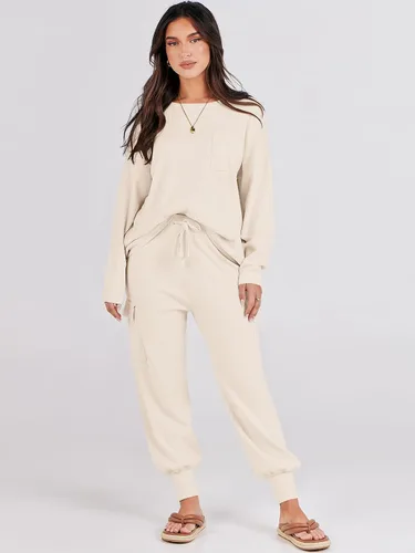 Miniatura 5 de Caracilia Conjunto de dos piezas para mujer, suéter de punto de manga larga y pantalones deportivos tipo cargo