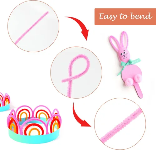 Miniatura 4 de jijAcraft 200 piezas de limpiadores de tubería rosa - Tallos de chenilla para manualidades con flores, 30 cm de tallos de chenilla para artesanías