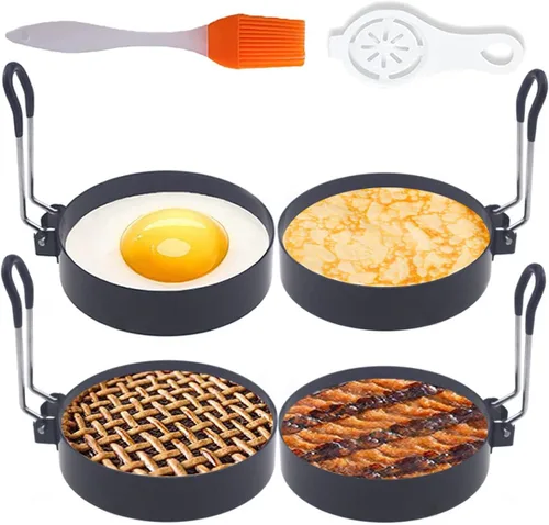 Miniatura 10 de Juego de olla de huevos de acero inoxidable, anillo de tortilla de 8 pulgadas, anillo para panqueques de 6 pulgadas, anillo de huevo de plancha de 4