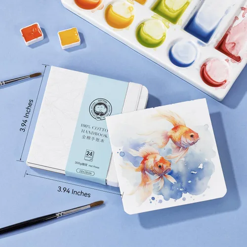 Miniatura 8 de Lightwish Paquete de 2 diarios cuadrados de acuarela, papel de acuarela de prensa caliente 100% algodón, 140 libras/10.58 oz/m², sin ácidos, 48