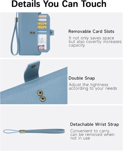 Miniatura 5 de GOIACII Cartera para mujer, de gran capacidad, con bloqueo RFID, para teléfono, tarjetero de embrague, cartera larga de viaje, color azul