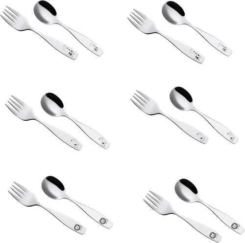 Miniatura 3 de ANNOVA Juego de cubiertos para niños de 12 piezas de acero inoxidable - 6 tenedores para niños, 6 cucharas de cena, utensilios para niños pequeños
