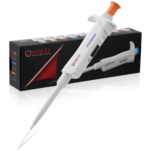 4E's USA Pipeta de laboratorio 0.1-2.0μL: Micropipeta ajustable de un solo canal con parte superior codificada por colores (marrón), pantalla de 4