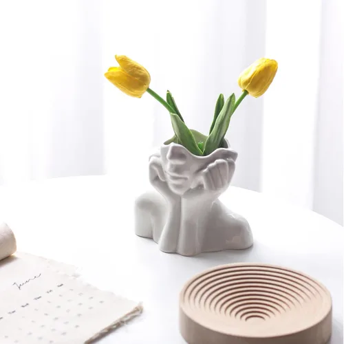 Miniatura 9 de Jarrón de cerámica con forma de mujer, ideal para decoración de estante, moderno florero para decoración de mesa, florero pequeño de granja