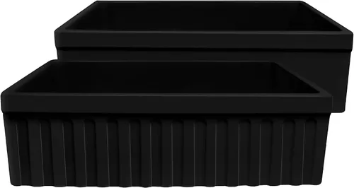 Miniatura 9 de Whitehaus WHQ330-WH Farmhaus Quatro Alcove - Fregadero reversible de arcilla refractaria de 30 pulgadas con delantal estriado, color blanco