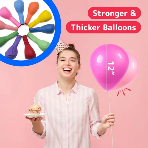 Miniatura 3 de Prextex 300 globos de fiesta de colores surtidos, 12 pulgadas, 10 colores del arco iris, paquete a granel de globos de látex fuertes