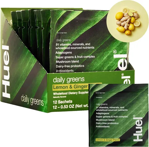 Miniatura 15 de Huel Daily Greens Lemon & Ginger Polvo de Superalimento Verde 91 Vitaminas, Minerales e Ingredientes de Origen Alimenticio Completo