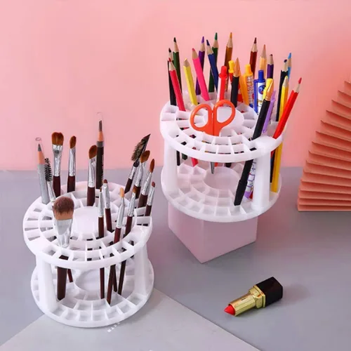 Miniatura 2 de Soporte redondo de plástico para pinceles y organizador de 50 agujeros, organizador de pintura acrílica para manualidades y brochas de maquillaje