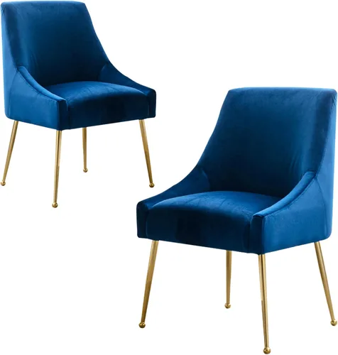 Juego de 2 sillas de comedor modernas de terciopelo, colección de muebles tapizados contemporáneos con patas de metal dorado pulido, elegantes