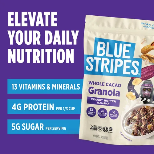 Miniatura 3 de Blue Stripes Granola de cacao entero con mantequilla de maní y plátano, 8 onzas