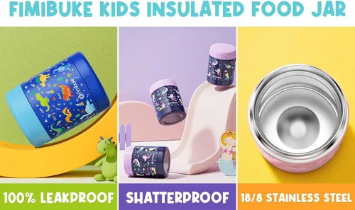 Miniatura 9 de Fimibuke Lonchera Bento para niños con 4 compartimentos, bolsa de almuerzo aislada, tarro térmico de acero inoxidable al vacío, paquete de hielo