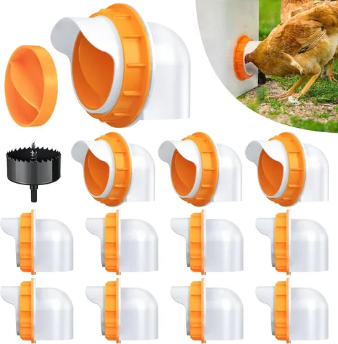 Miniatura 8 de Comedero de pollo para bricolaje, sin residuos, 6 unidades de puerto automático de alimentación para aves de corral con tapón y sierra de agujero