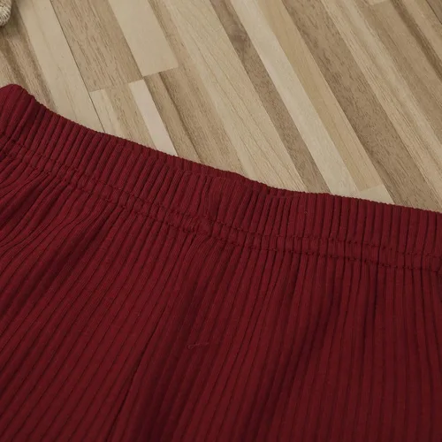 Miniatura 6 de Ropa para bebé y niña, acanalado, con volantes, manga larga, mameluco, pantalones acampanados, color sólido, otoño, invierno, trajes de 2 piezas