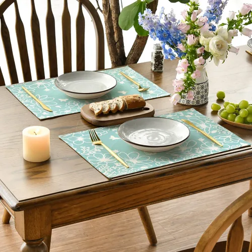 Miniatura 3 de Artoid Mode Juego de 4 manteles individuales de verano con flores azules de 12 x 18 pulgadas para decoración de fiestas, cocina, comedor