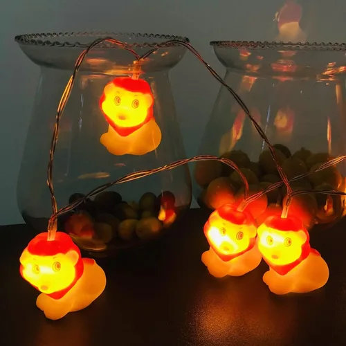 Miniatura 5 de Guirnalda de luces LED con forma de león con forma de animal de 5.4 pies, 10 luces LED de león con sombrero rojo, luces de hadas para decoración