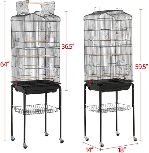 Miniatura 3 de Yaheetech Jaula para pájaros de 64 pulgadas, jaula para periquitos con bandeja deslizante, comederos, soporte enrollable desmontable, jaulas