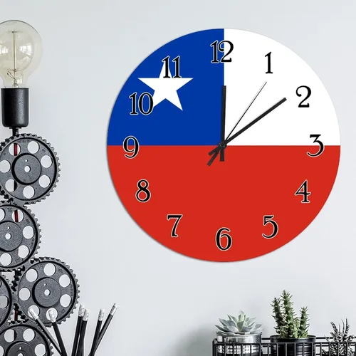 Miniatura 3 de Reloj de pared de madera con bandera de Chile, reloj de pared de cuarzo de calidad, funciona con pilas, silencioso de 12 pulgadas, reloj de pared