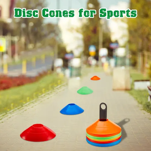 Miniatura 7 de Lewtemi - Juego de 100 conos de disco de fútbol, conos de entrenamiento deportivo, marcador de campo multicolor de plástico con 2 soportes